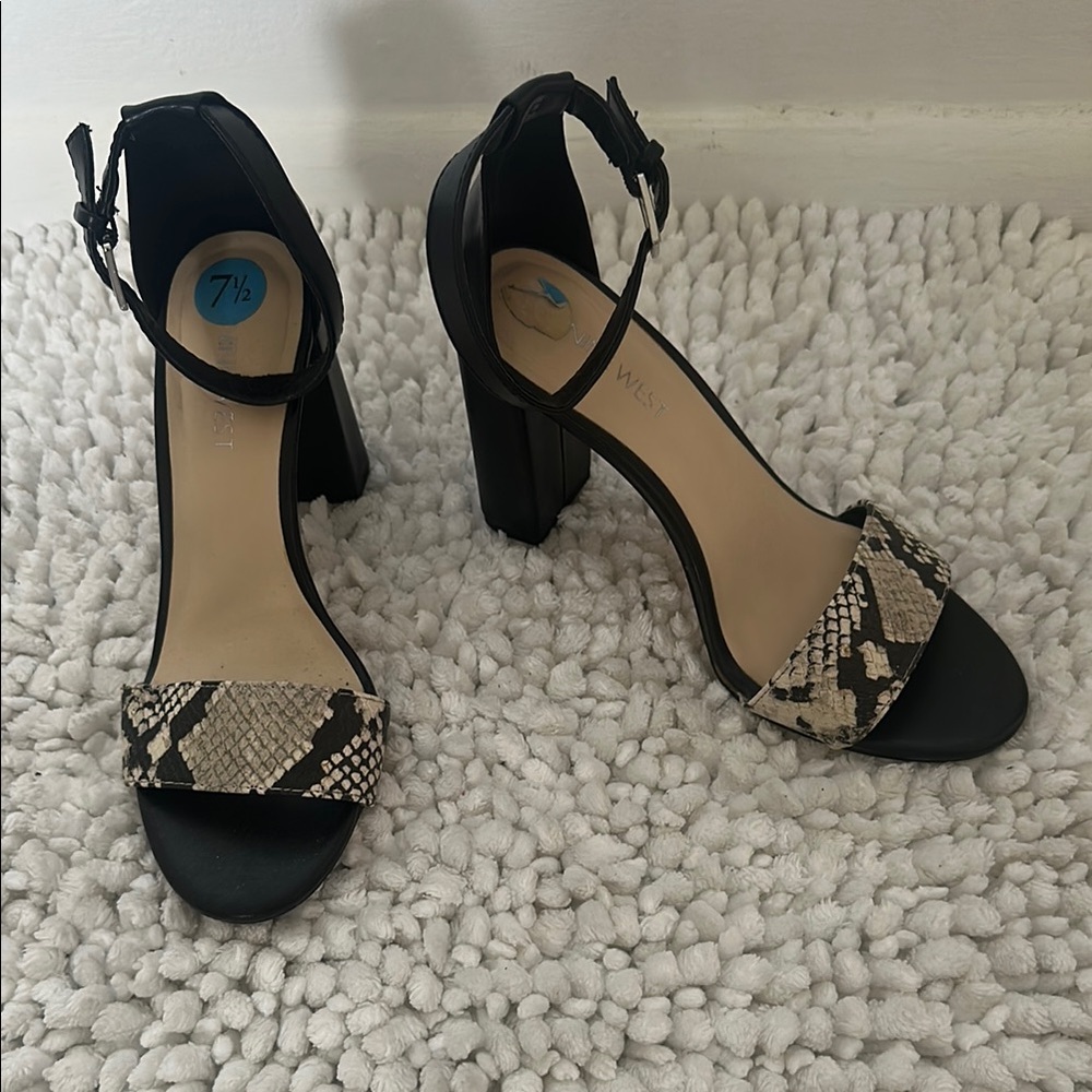 Nine West Black and Snake Print Heels